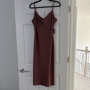 Elegant Brown Spaghetti Strap Dress